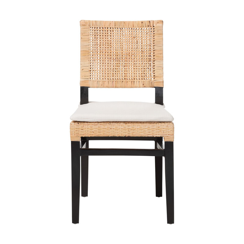 Chaise de salle à manger en rotin naturel Bali & Pari avec coussin - Chaise d'appoint en osier tressé à la main avec structure en bois d'acajou, style bohème côtier pour la cuisine ou la salle à manger, marron expresso