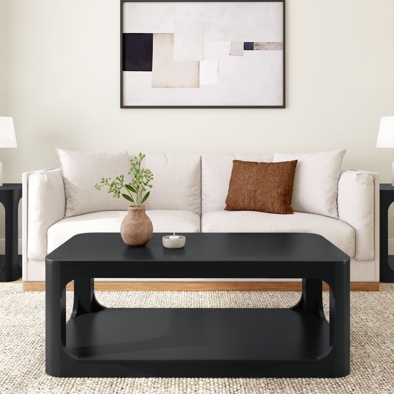Table basse rectangulaire moderne avec tablette, H 17,75 po x L 48 po x l 24 po, Noir