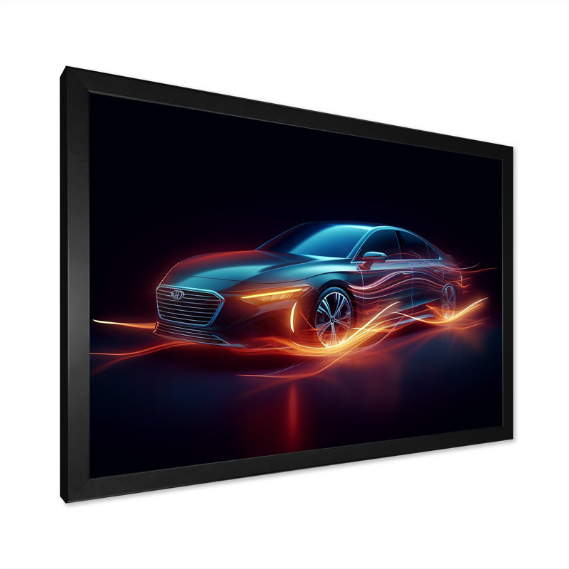 «Neon Light Strips Luxury Car On», reproduction sur toile, Cadre simple noir, H 34 po x l 44 po x P 1,5 po