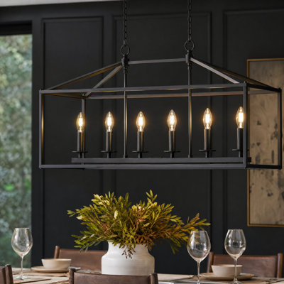 6-Light Black Linear Chandelier – Adjustable Height Kitchen Island Light