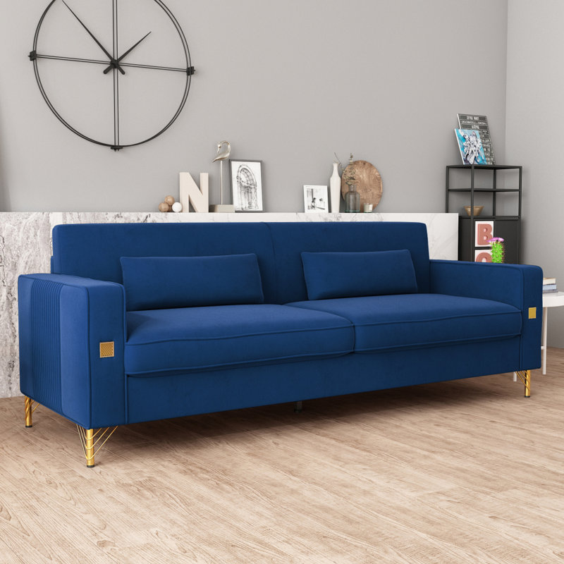 Canapé Lucian Luxe avec détails dorés, Bleu