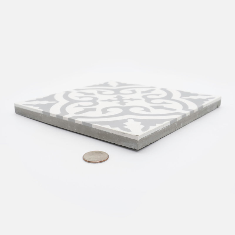 Argana 8" x 8" Cement Patterned Wall & Floor Tile, White/Gray