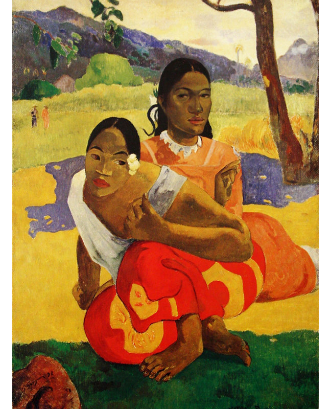 «Deux Thaitiennes Accroupiees» par Paul Gauguin, reproduction d'art sur toile tendue, H 40 po x l 30 po x P 1,5 po