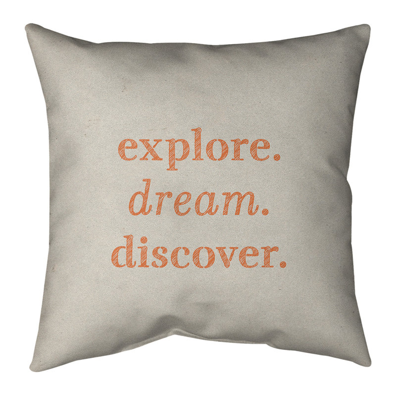 Coussin de recherche de rêve à l’exploration à la main, 20 po x 20 po, Blanc / Orange