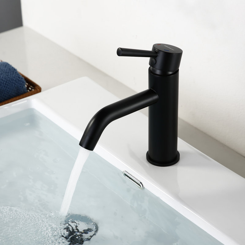 7.3" H Deck Mounted Single Handle Bathroom Sink Faucet in Matte Black with Drain Assembly, Matte Black