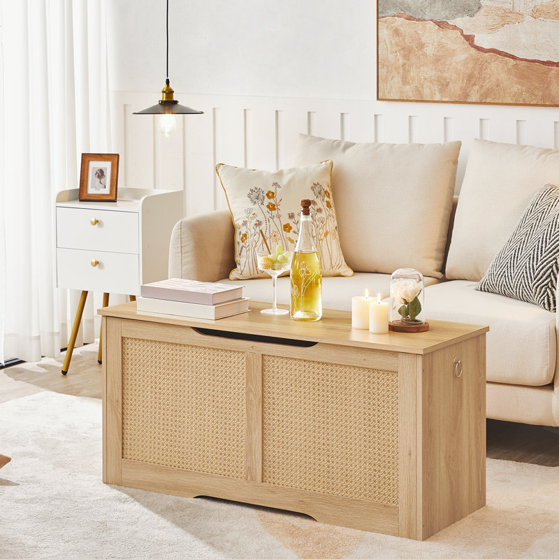 Bayne Blanket Storage Bench with Rattan, Black