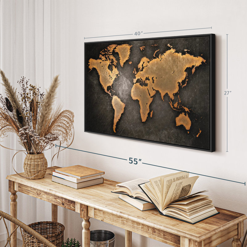 "Art mural carte du monde en cuivre", H 27 po x l 40 po