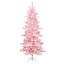 Deluxe Pre-Lit Pink Flocked Slim Fir Artificial Christmas Tree – 260 Warm White & Multi-Colour Lights, 9 Functions with Foot Pedal-129208493