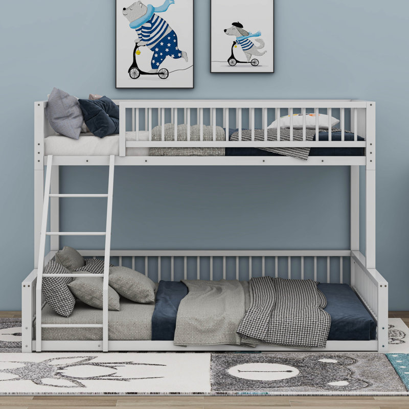 Metal Twin XL Over Queen Bunk Bed With With Ladder And Safety Guardrails, White