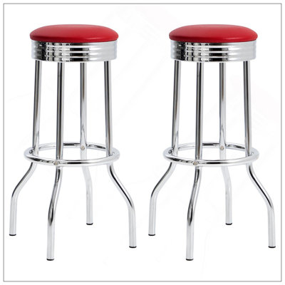 Ensemble de 2 tabourets de bar style rétro en similicuir rouge avec pieds chromés, parfait pour les bars modernes et traditionnels