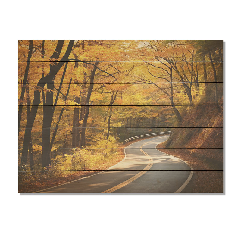 «Autumn's Road Into The Forest II» - route sur bois, H 24 po x l 32 po x P 0,78 po