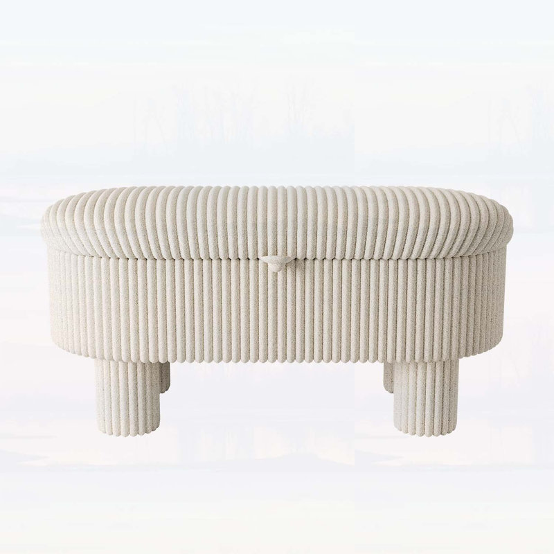 Banc de rangement moderne avec compartiment caché et pieds cylindriques stables, Beige