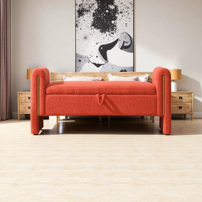 Modern Teddy Upholstered Storage Bench with Arms, Ottoman Footrest for Bedroom & Living Room, Coffee Brown by Latitude Run
