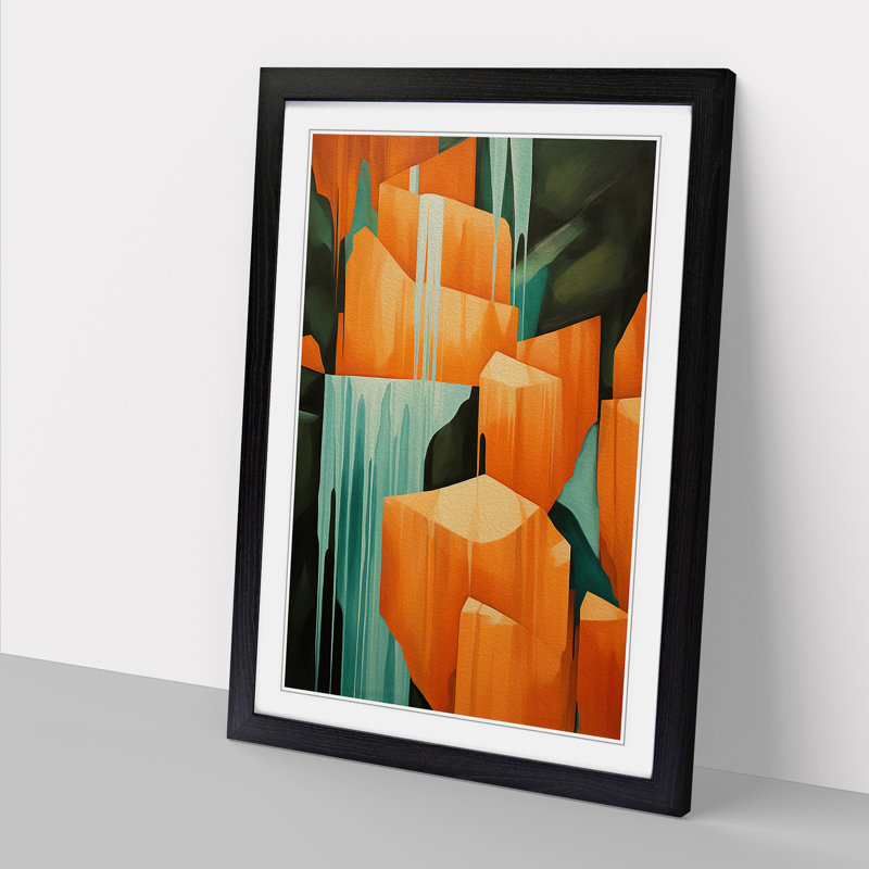 Waterfall Abstract Art - Framed Print, 64cm H x 46cm W, Black Framed