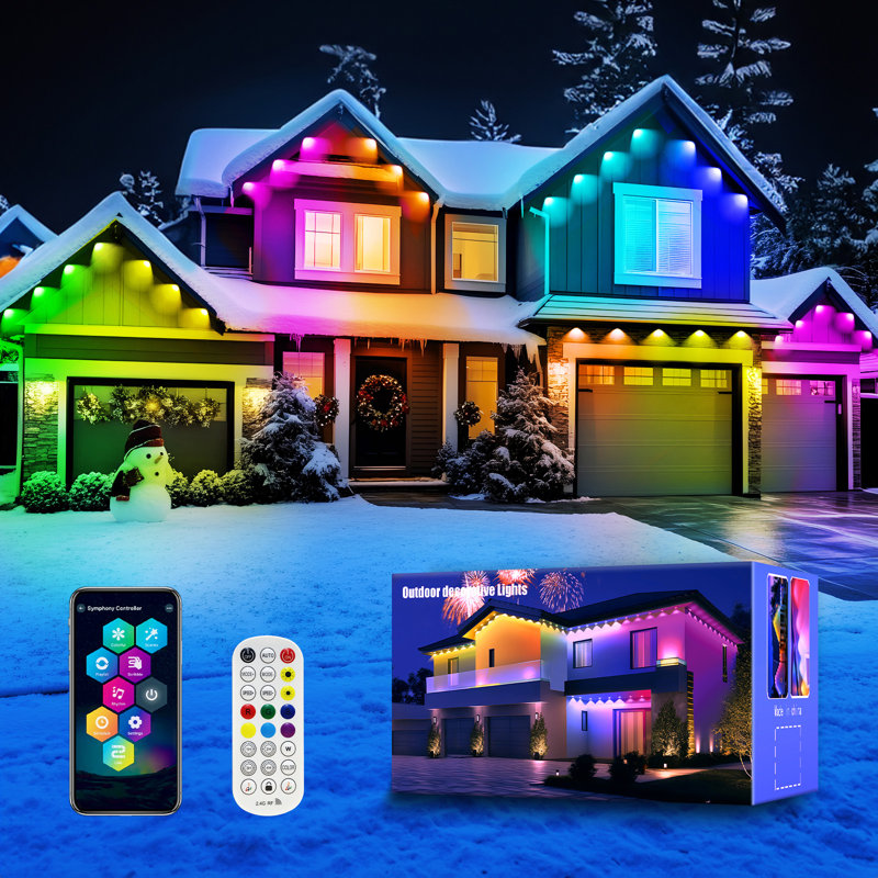 100FT Permanent Eave String Lights, RGB+IC LED Lights with App & Remote Control, 100 Scene Modes, IP67 Waterproof, Indoor Outdoor Decor Lights for Christmas, Halloween, Holiday and Daily Use