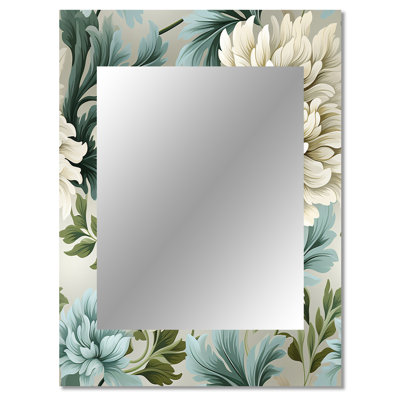 Anteaus Petal Symphony Green Damask Harmony - damask  Unique Wall Mirror Decor, Boho Large Mirror, Printed Metal Art