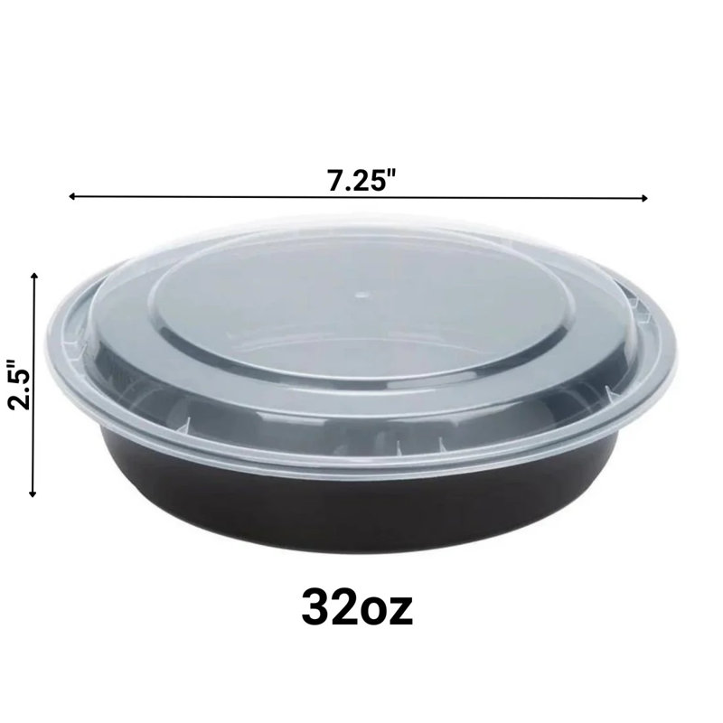 Dionte 32oz Black Meal Prep/ Bento Box Disposable Container with Clear Lid