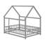 Lit de plancher en bois avec cadre de toit de maison, garde-corps de clôture-1786489741