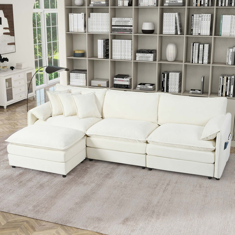 Canapé modulaire modulaire, ensemble de canapé en L surdimensionné pour salon profond, canapé à 3 places avec repose-pieds mobile, combinaison de bricolage, chenille
