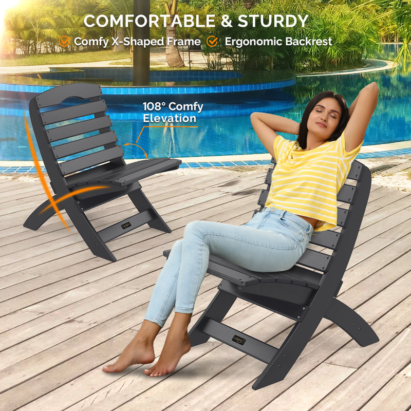 Patio HDPE Portable Armless Adirondack Chair, Black
