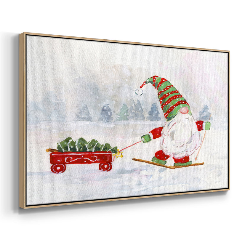 Gnome d'hiver I, Toile avec cadre en bois naturel, 17" H x 25" W x 2" D