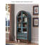 Vintage Arched-Top Blue Bookcase with Hand-Painted Floral Details