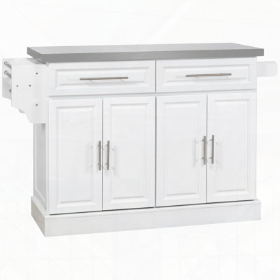 Rolling Kitchen Island with Storage Portable Kitchen Cart Stainless Steel Top 2 Drawers Spice Knife Towel Rack and Cabinets by Ebern Designs
