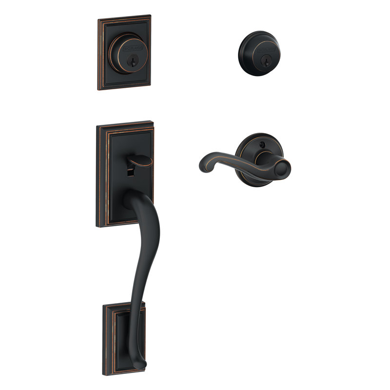 Addison Handleset with Double Cylinder Deadbolt and Flair Door Lever and Rosette, Keyed Alike, Yes