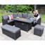 Rosen 9 Seater Corner Sofa  Set With Fire-pit Dining Table With Storage Box & Rain Cover-194108057