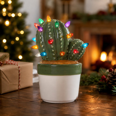 Ceramic Christmas Tree Cactus-Light Up Christmas Tree-Desk Christmas Tree-Miniature Christmas Tree