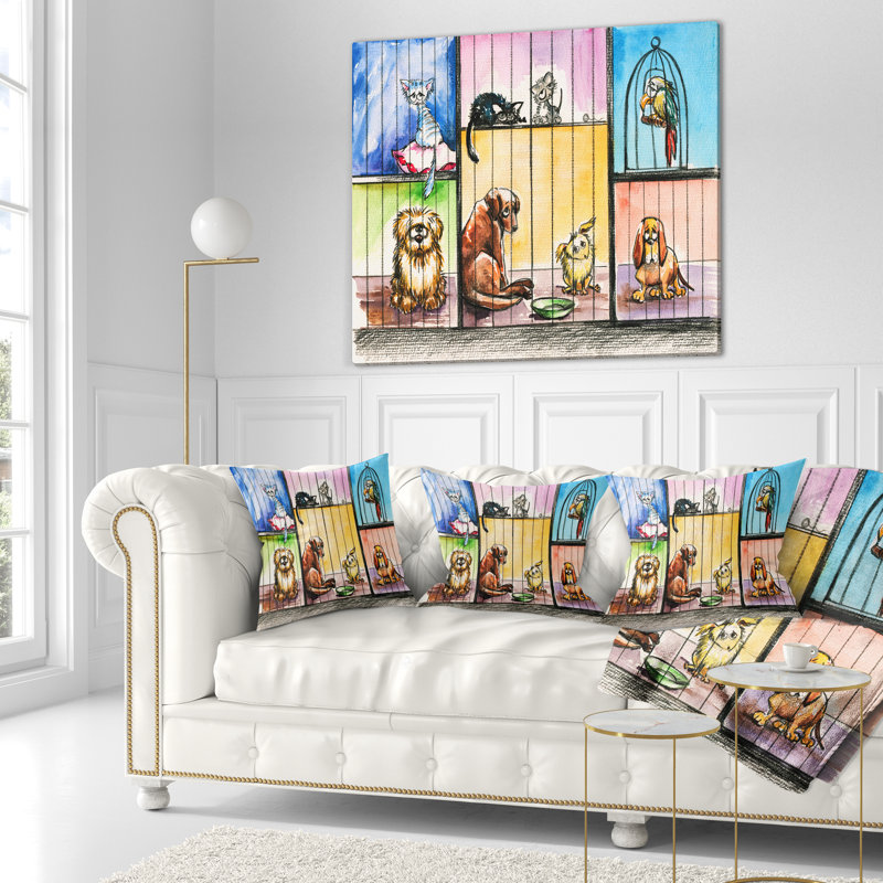 Sad Sad in the Pound - Coussin imprimé animal, 16 po x 16 po, Coussin décoratif