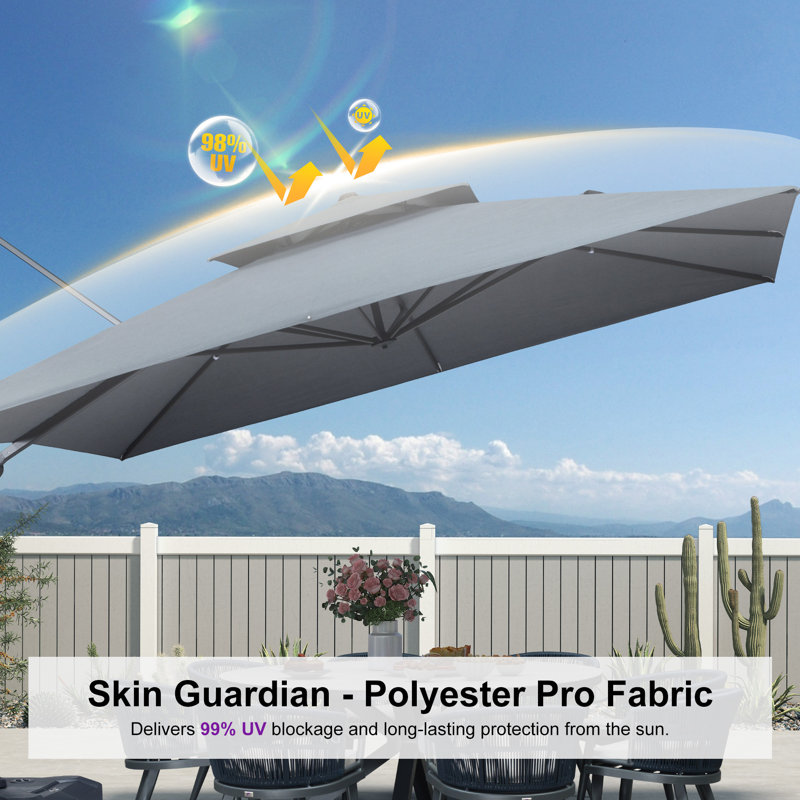 Parasol de patio extérieur en porte-à-faux carré 12 pi, gris brume, Gris