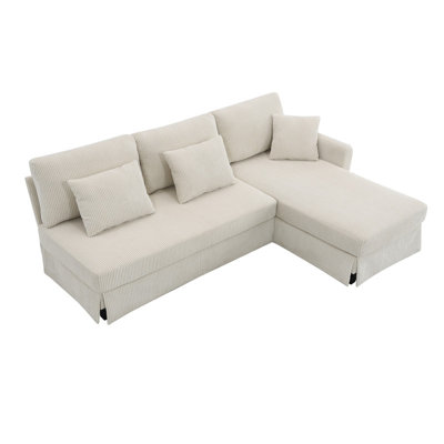 87""W L-Shaped Convertible Corduroy Sectional Sofa Upholstered With Reversible Chaise And Pillows -  Ivy Bronx, 7B17F38967B04A4E8C085AD2F5D3A8A0