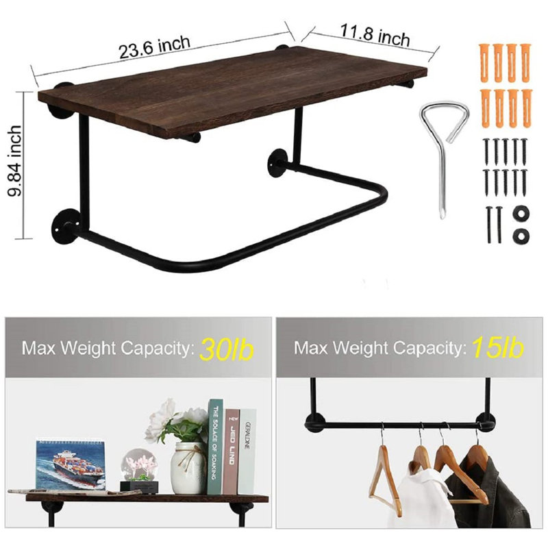 Bracket Shelf with Towel Bar, Brown