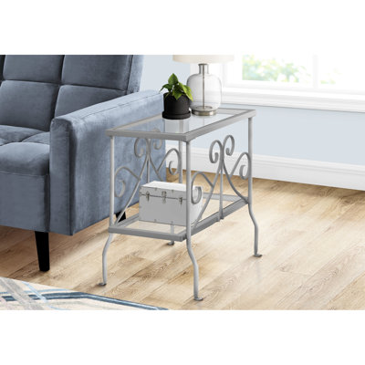 Table de chambre en métal avec dessus en verre trempé et console élégante à cadre gris pour le couloir