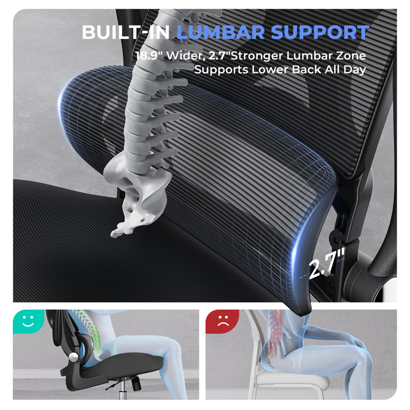 Ergonomic Office Chair with Headrest, Flip-up Armrests, Rolling Casters