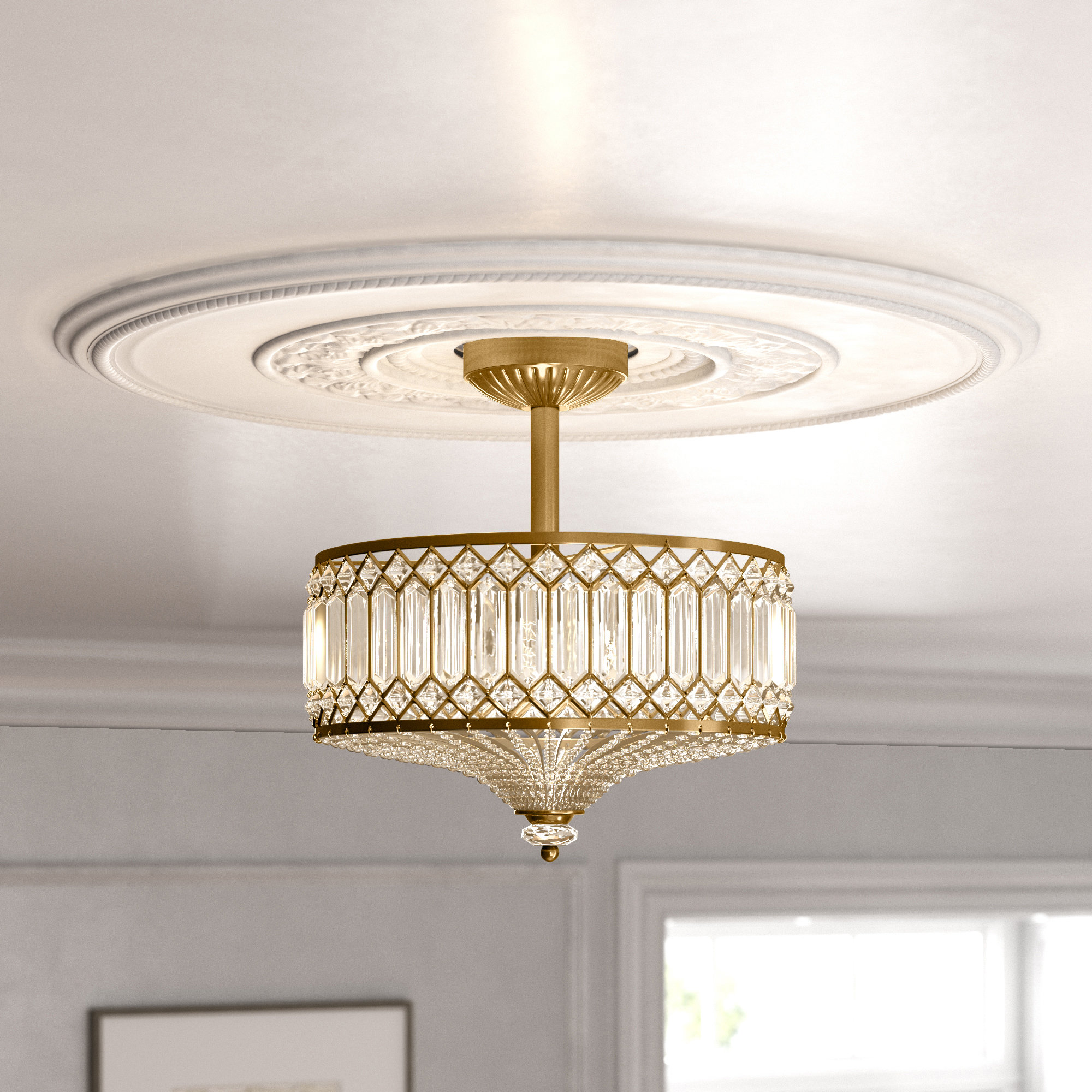 Kelly Clarkson Home Laurie 2 - Light 14.75'' Carved Crystal Drum Semi Flush Mount & Reviews | Wayfair