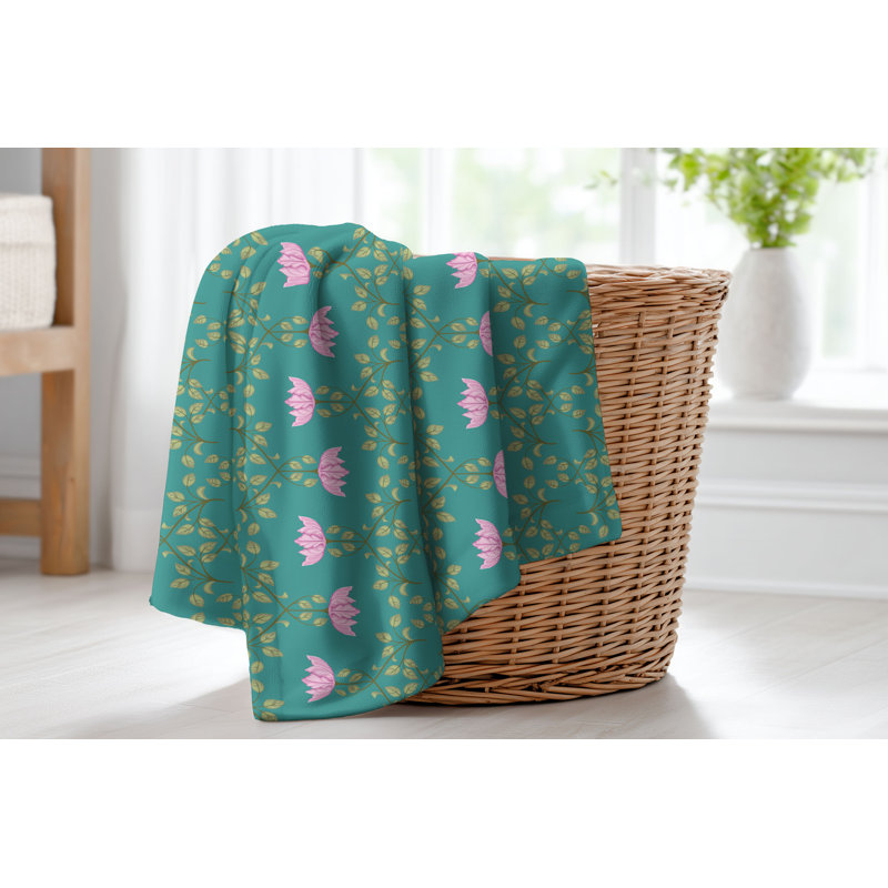 Couverture en velours de coton Anjelica, L 60 po x l 50 po, Floral bleu sarcelle