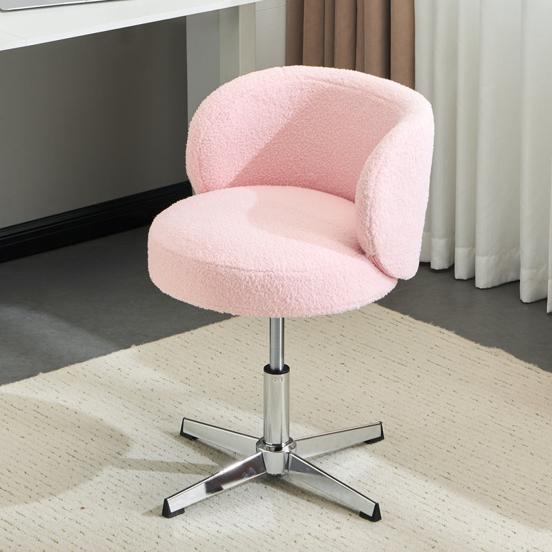 Swivel Office Chair Plush Teddy Boucle Upholstery Stable No-Rolling Base For Living Room And Bedroom, Pink