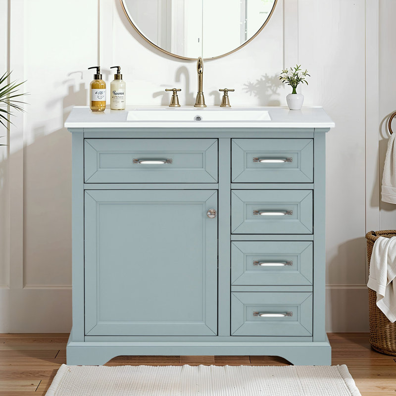 Bathroom Vanity Set with Ceramic Undermount Sink, 2 Tip-Out Drawers and Soft-Close Hinges, Gray