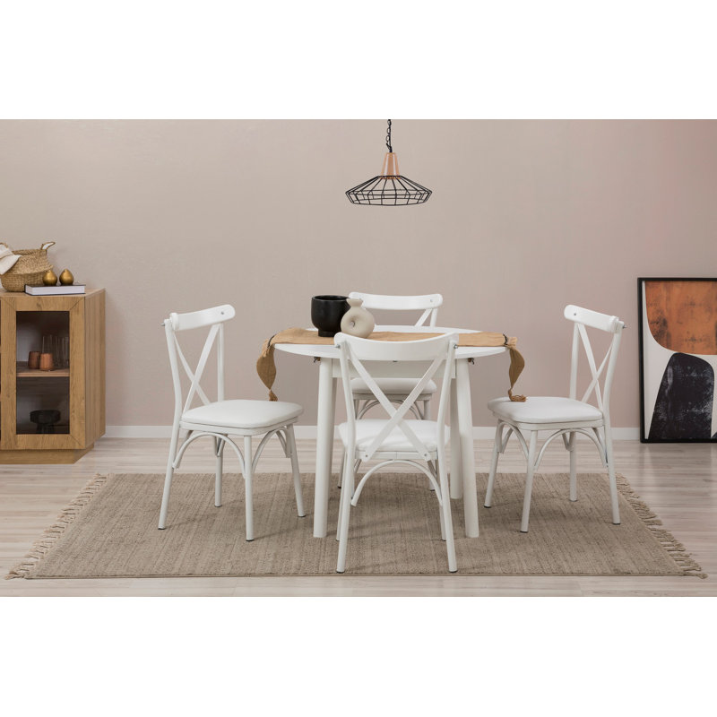 Ensemble de table et chaises de salle à manger extensible D urguard (5 pièces), Blanc, Blanc, Blanc