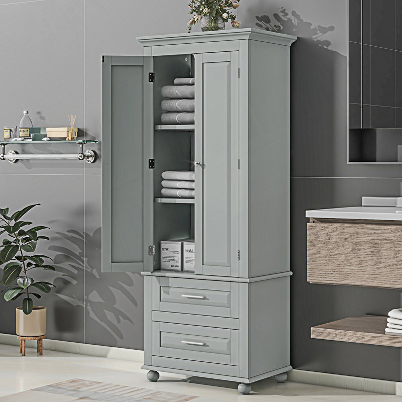 Armoire de rangement haute avec deux tiroirs, armoire d'entrée, Gris
