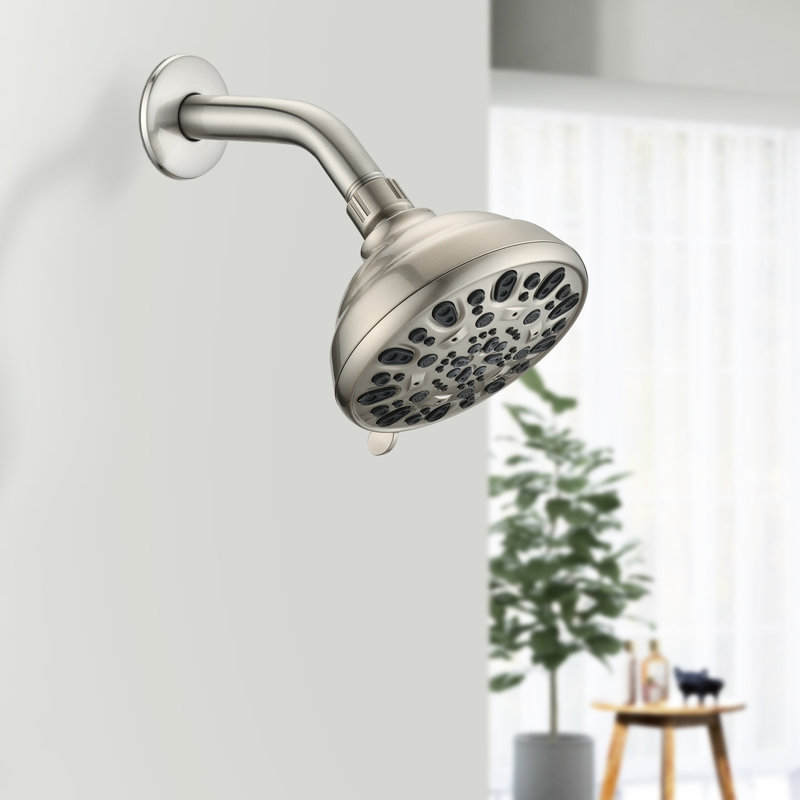 Pomme de douche en nickel brossé de 4,72 po de hauteur, 6 réglages, colmatage, débit de 1,8 gal / min, installation simple à 6 réglages dans le colmatage, gal / min, fonction rapide