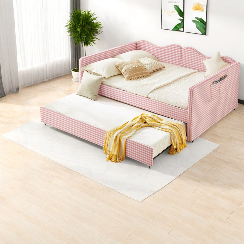 Lits avec rangement, lit de jour extensible en bois et bois aggloméré rose pour les petites pièces