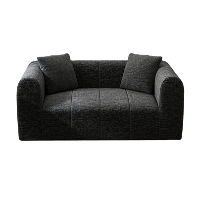 65" Compression  Curved Chenille Loveseat – Cloud Sofa With 2 Pillows, Deep Seat No-Assembly Couch For Living Room Or Apartment