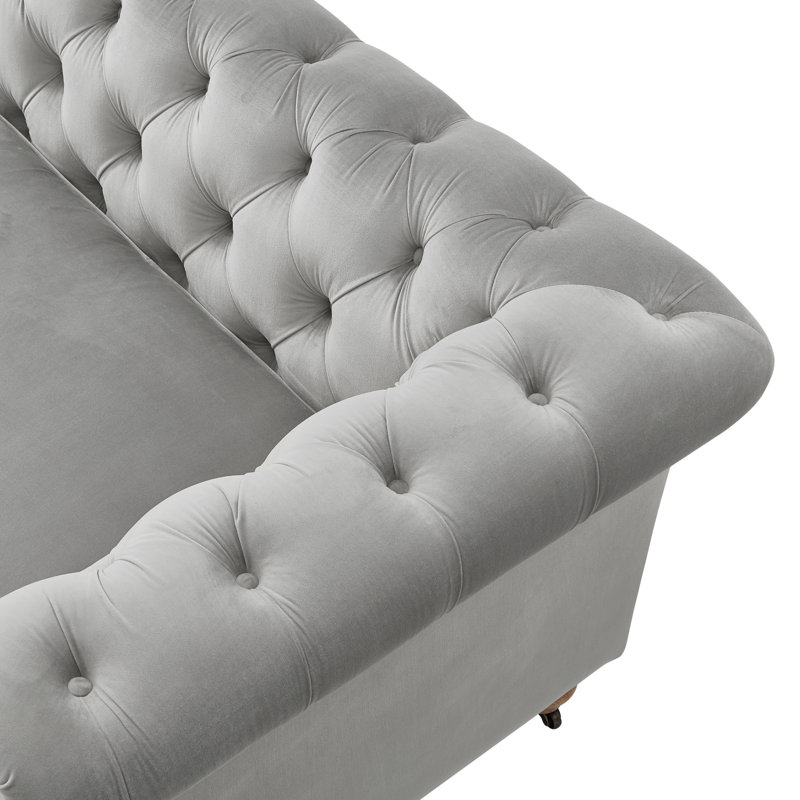 Canapé Chesterfield en lin Elegance pour chambre Elina, Velours gris