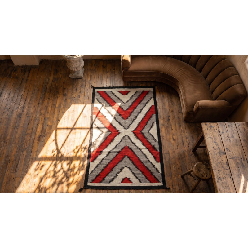 Bold Tribal Geometric Antique  Flatweave Native American Navajo Rug