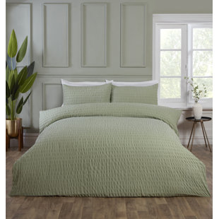SEERSUCKER Cotton Blend Solid Colour Duvet Cover Set with Pillowcases Included