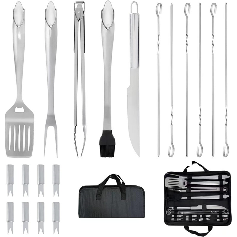 Ensemble d'outils de barbecue robustes en acier inoxydable