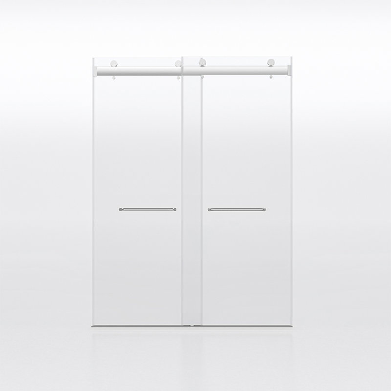 Frameless 60" Clear Glass Sliding Shower Doors with Brushed Nickel Finish